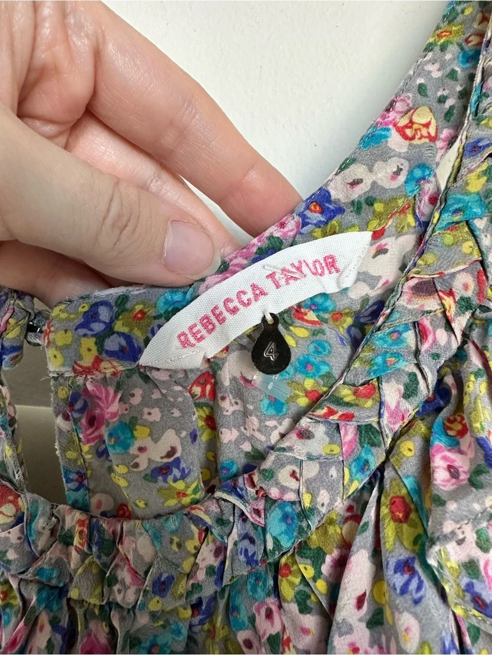 Rebecca Taylor ($250) 100% silk Ruffle Multicolour Floral Boho Tank Blouse Sz 4 - Picture 6 of 16